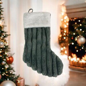 21" Greenbrier Faux Fur Christmas Stocking Gray White Velvet Back Holiday